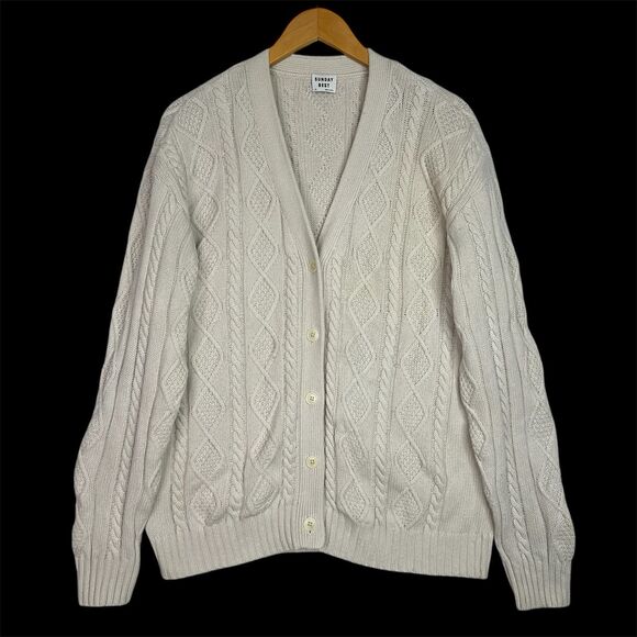 Aritzia Sunday Best Wool Blend Cable Knit Cardigan Sweater XS Cream Oversized - Picture 12 of 12